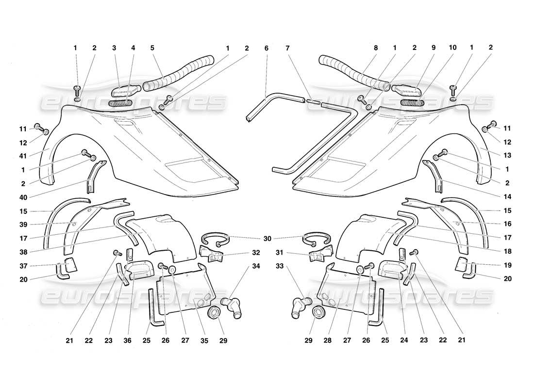 lamborghini diablo vt (1994) elementi del corpo anteriore diagramma delle parti