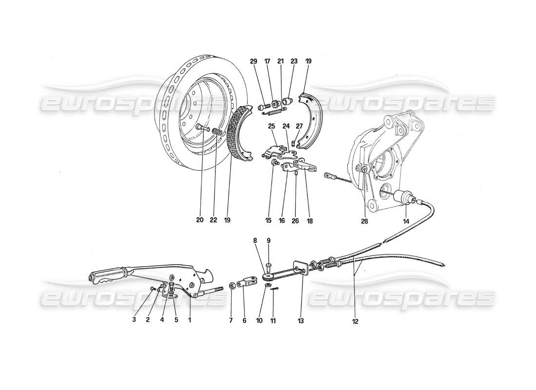 ferrari 288 gto diagramma delle parti del controllo del freno a mano