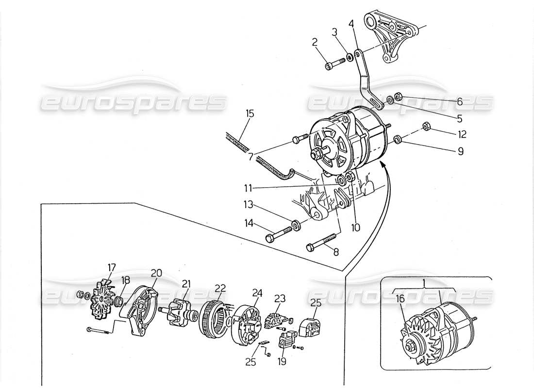 maserati 2.24v alternatore e staffa diagramma delle parti