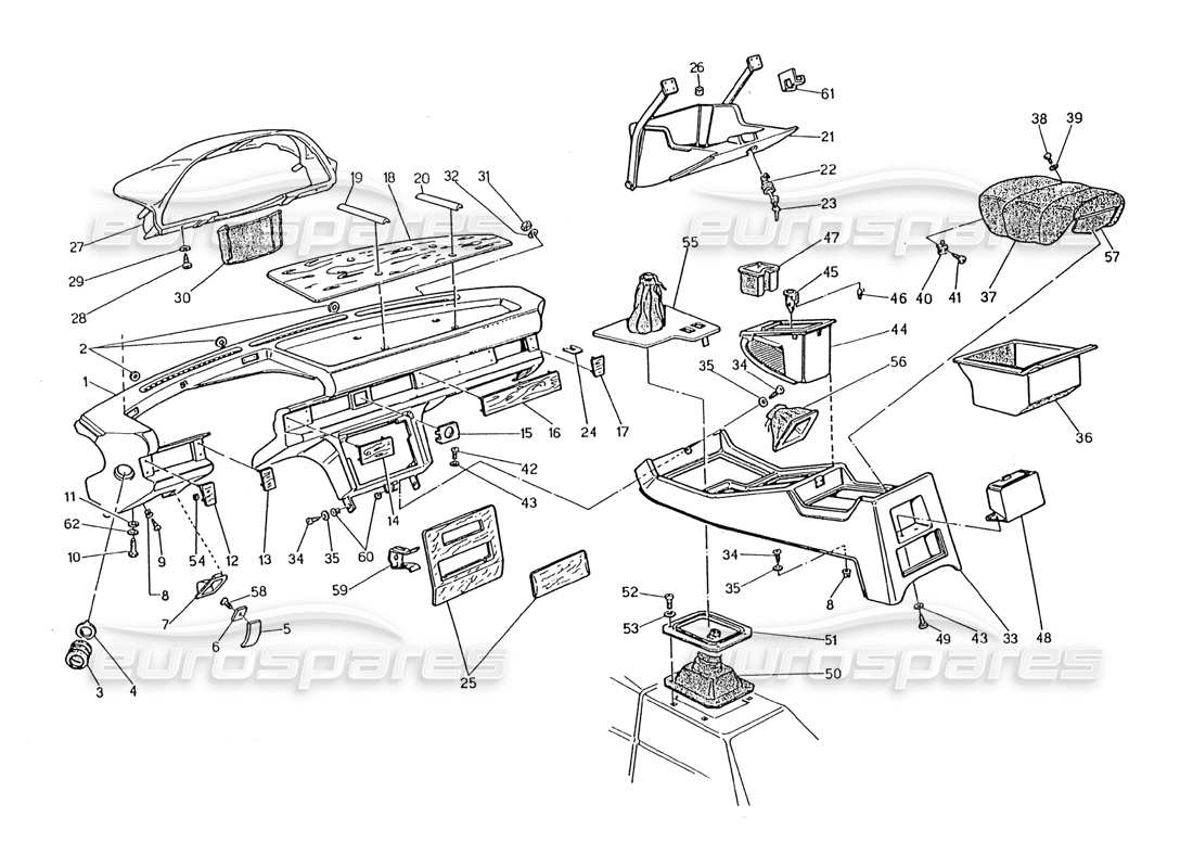 maserati 2.24v diagramma delle parti del pannello strumenti e della console