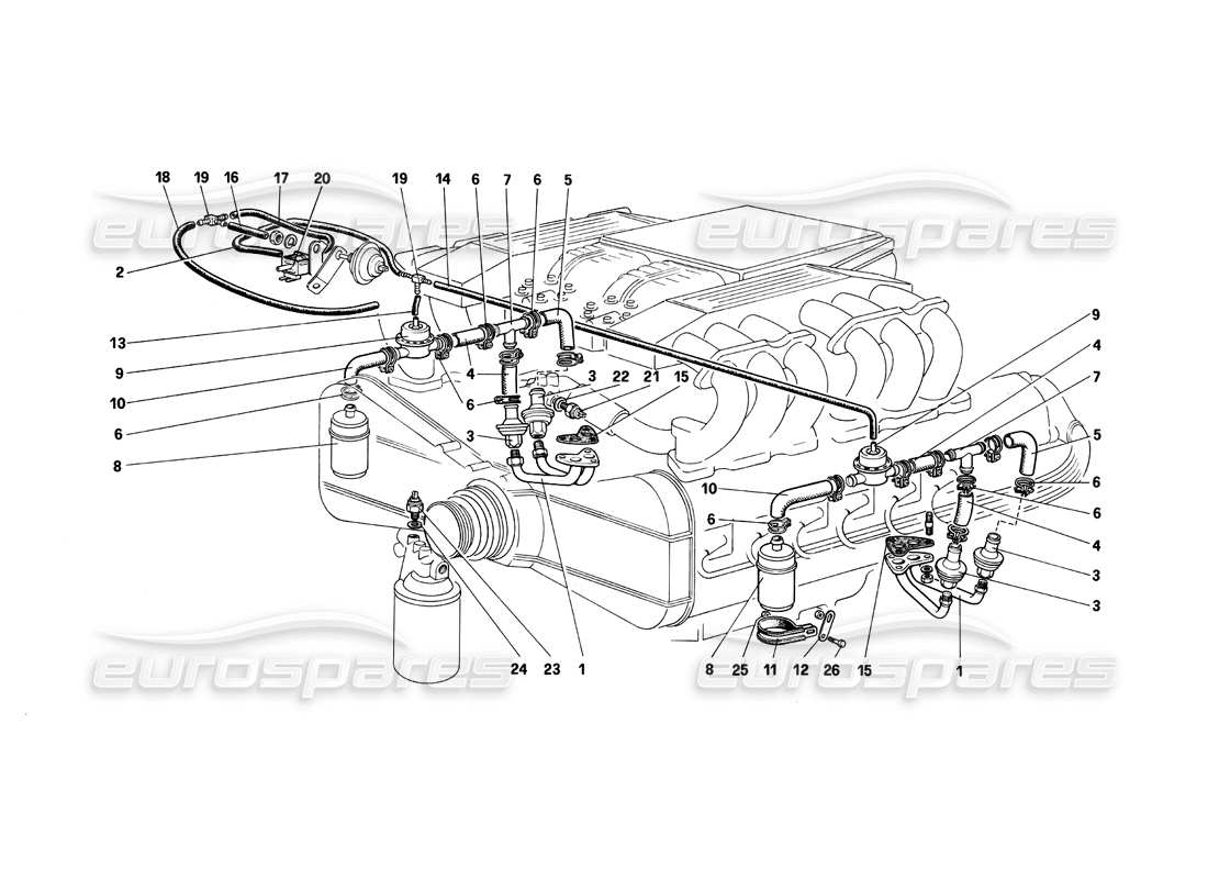 ferrari testarossa (1987) schema delle parti di iniezione aria e linee (per ch e sa).
