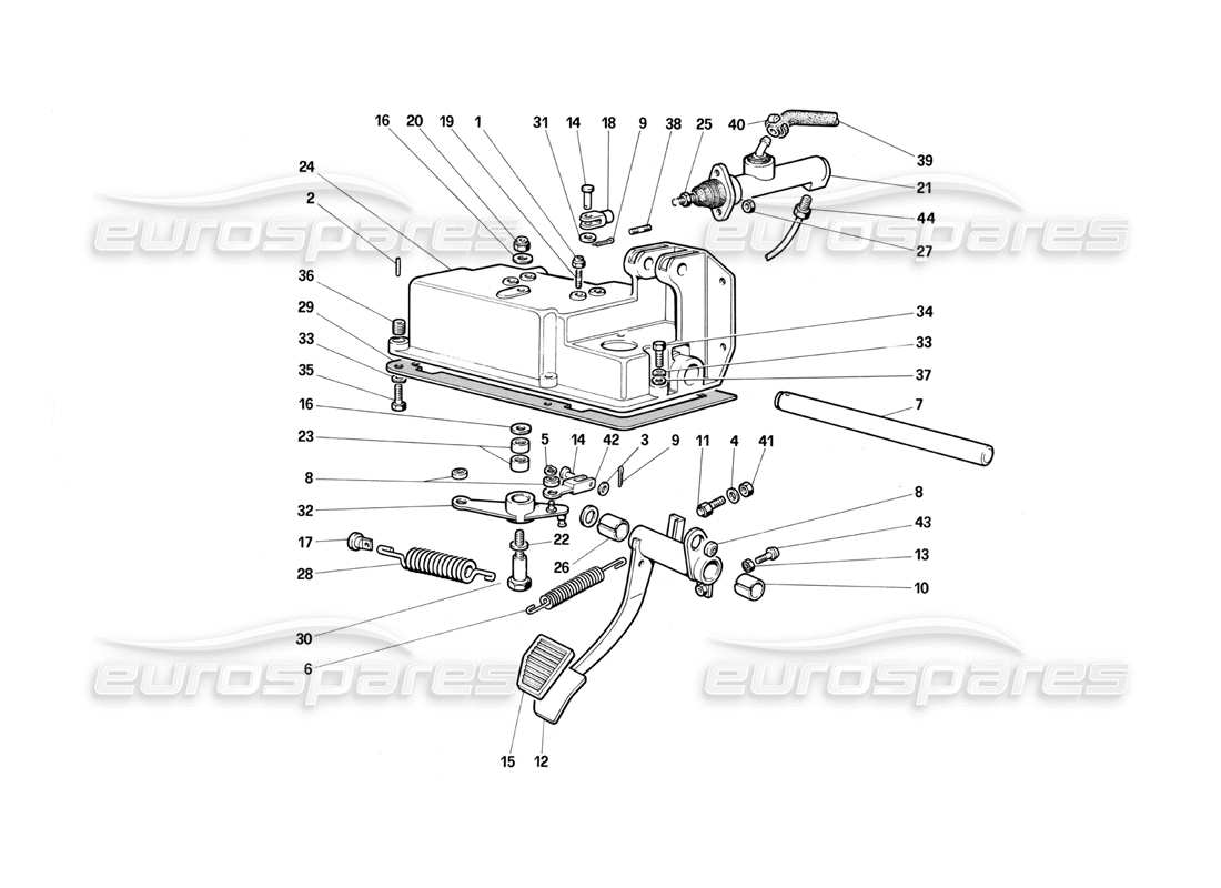 ferrari testarossa (1987) comando rilascio frizione (varianti per versioni rhd) diagramma delle parti