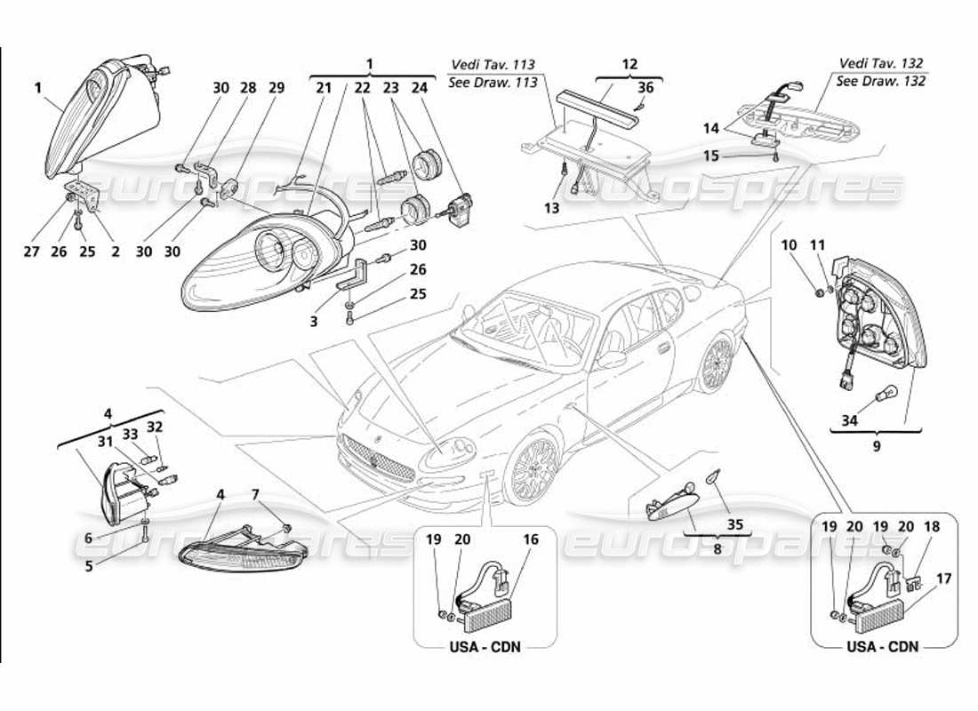 maserati 4200 gransport (2005) luci anteriori e posteriori diagramma delle parti