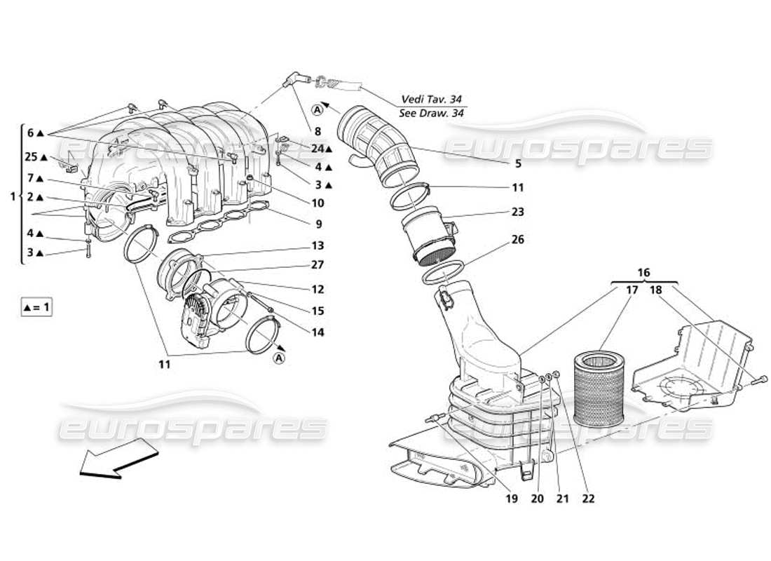 maserati 4200 gransport (2005) collettore di aspirazione dell'aria diagramma delle parti