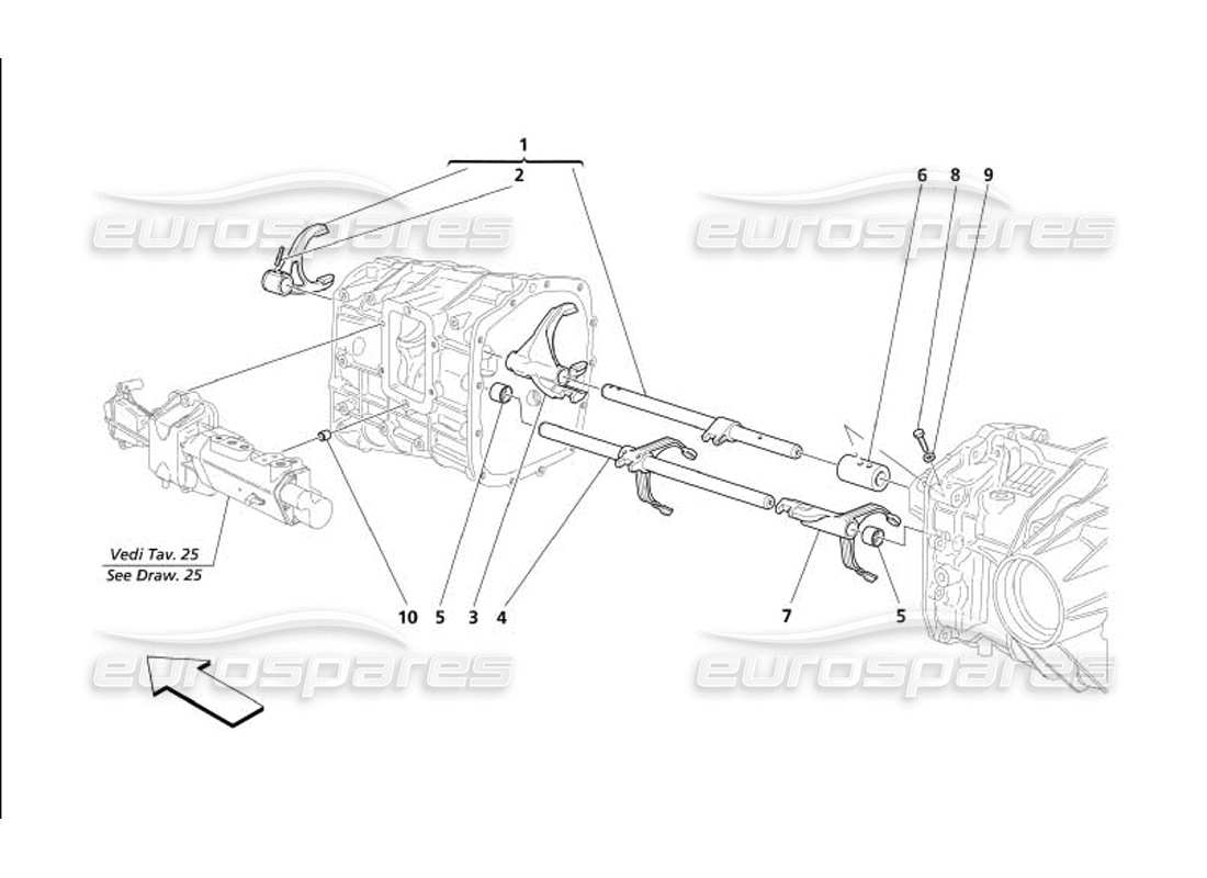 maserati 4200 gransport (2005) diagramma delle parti dei controlli interni del cambio