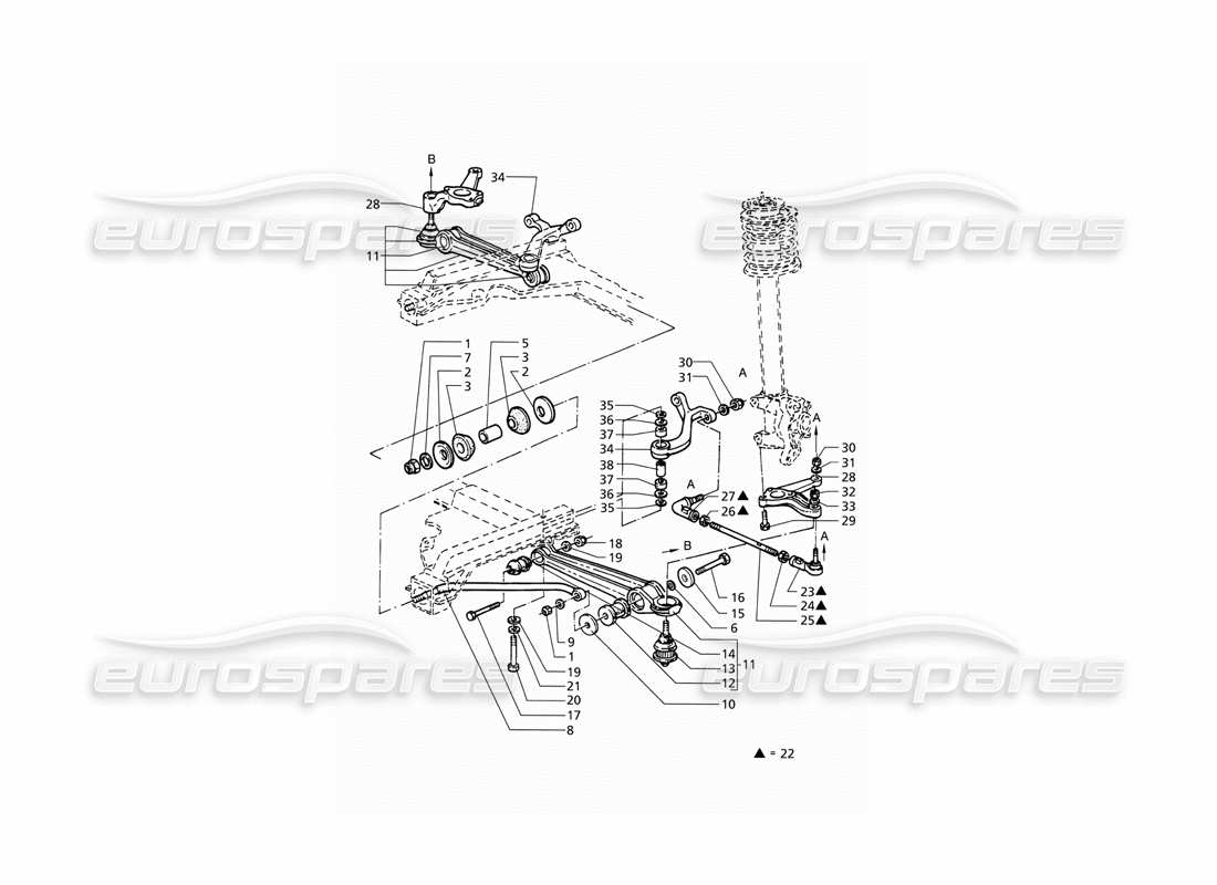 maserati qtp v6 (1996) sospensioni anteriori diagramma delle parti