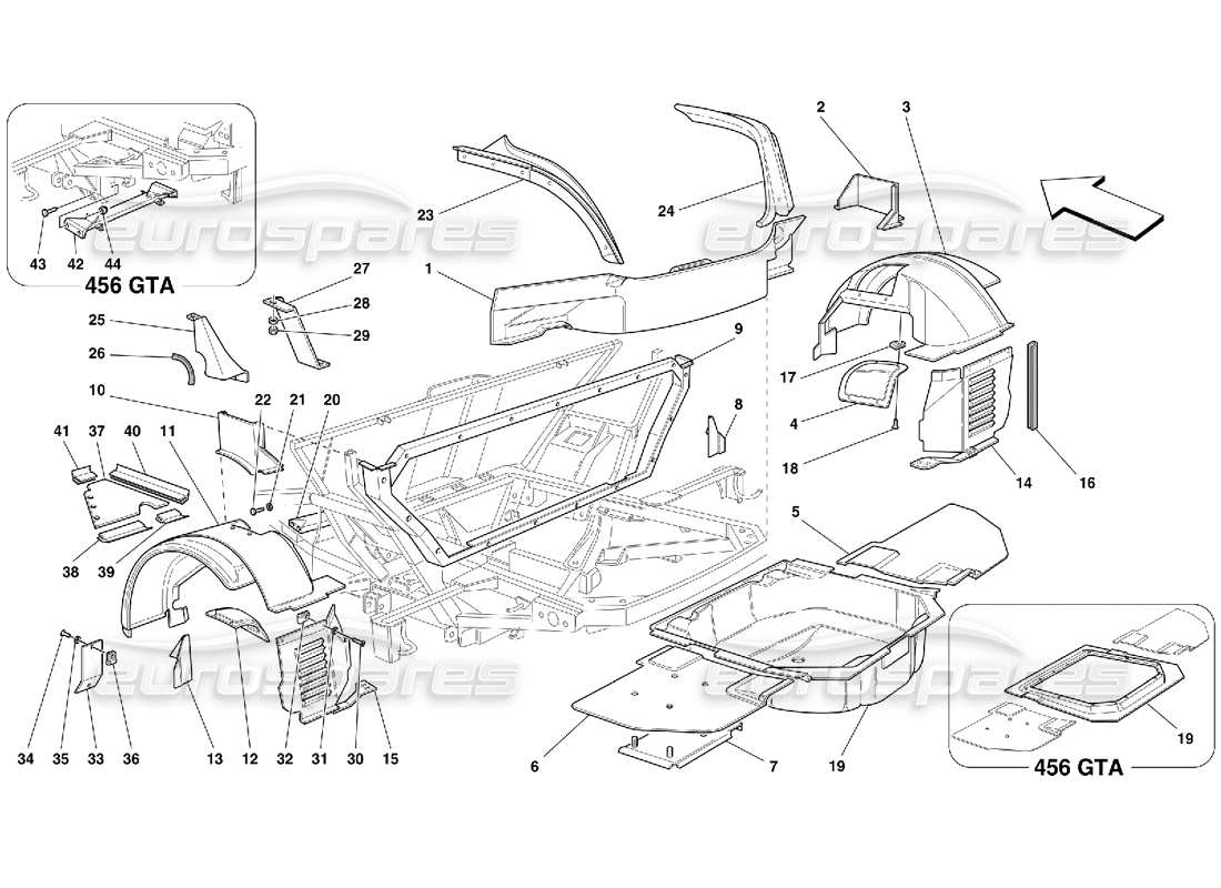 ferrari 456 gt/gta diagramma delle parti delle strutture e dei componenti posteriori