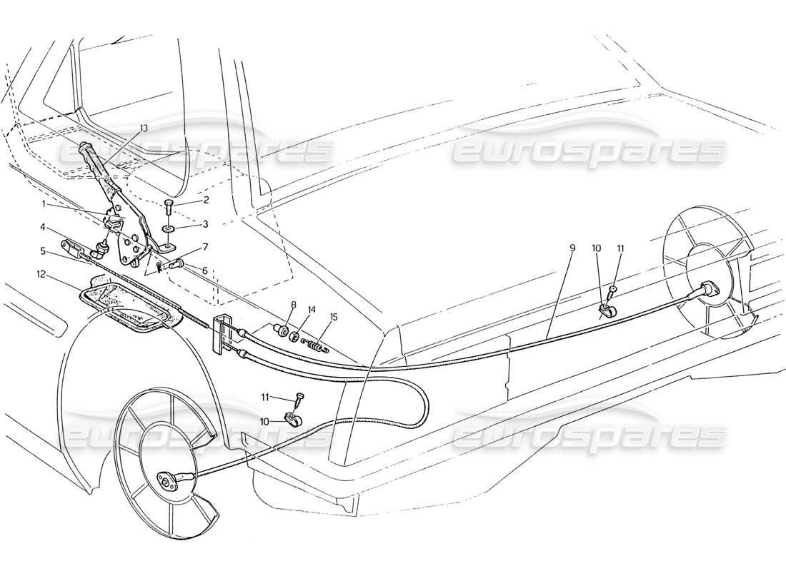 maserati 222 / 222e biturbo diagramma delle parti del controllo del freno a mano