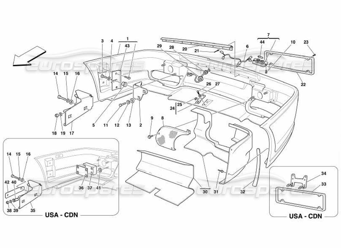 ferrari 550 barchetta paraurti posteriore diagramma delle parti