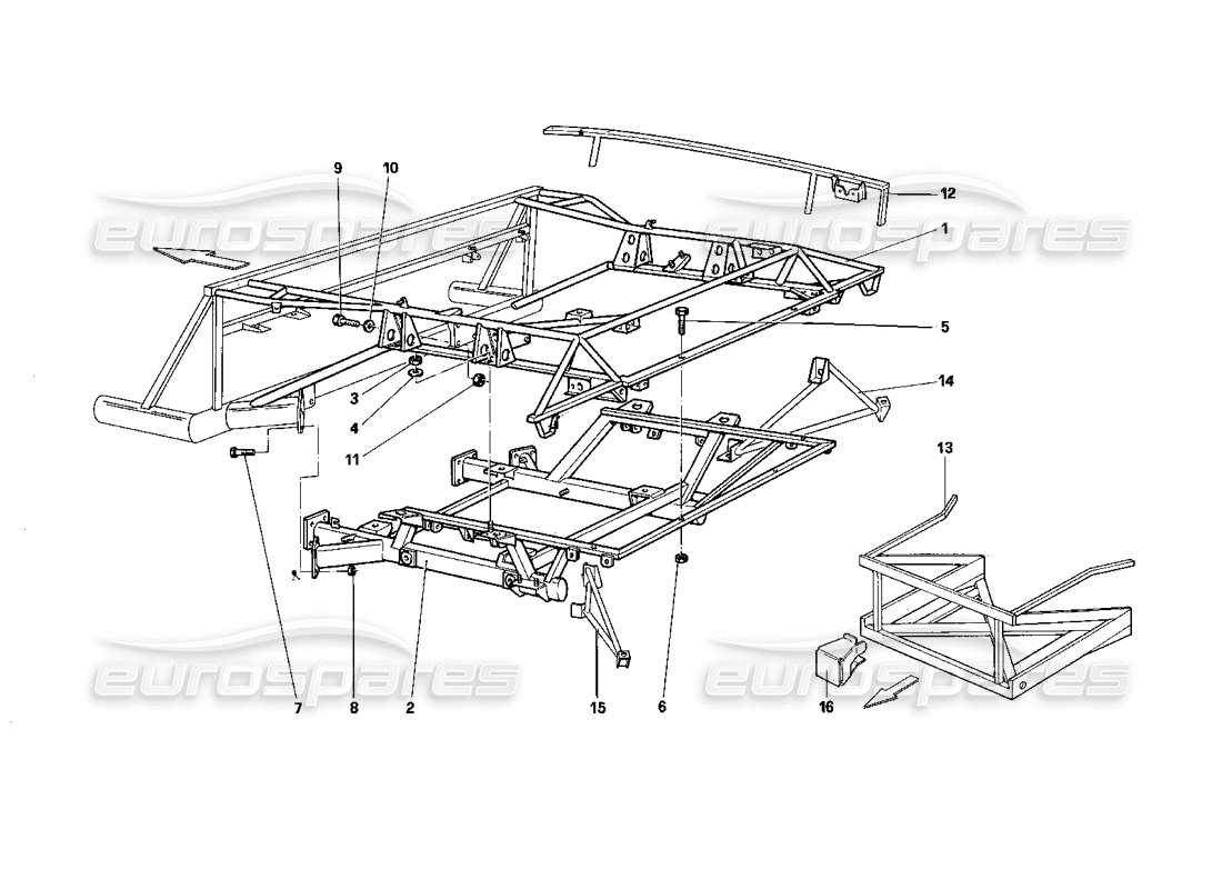 ferrari testarossa (1987) diagramma delle parti del telaio posteriore
