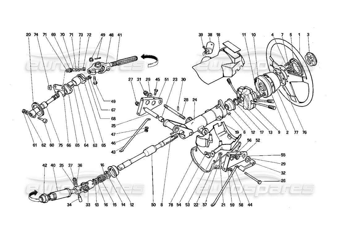 ferrari testarossa (1987) diagramma delle parti del piantone dello sterzo