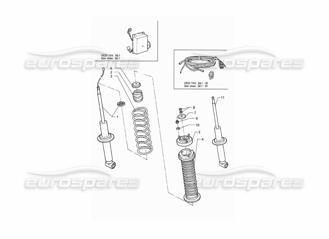 maserati qtp v6 (1996) schema delle parti dell'ammortizzatore posteriore