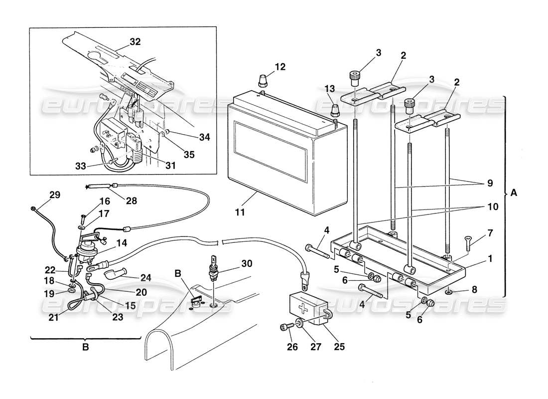 ferrari 355 challenge (1999) batteria e batteria scollegata. cambia il diagramma delle parti