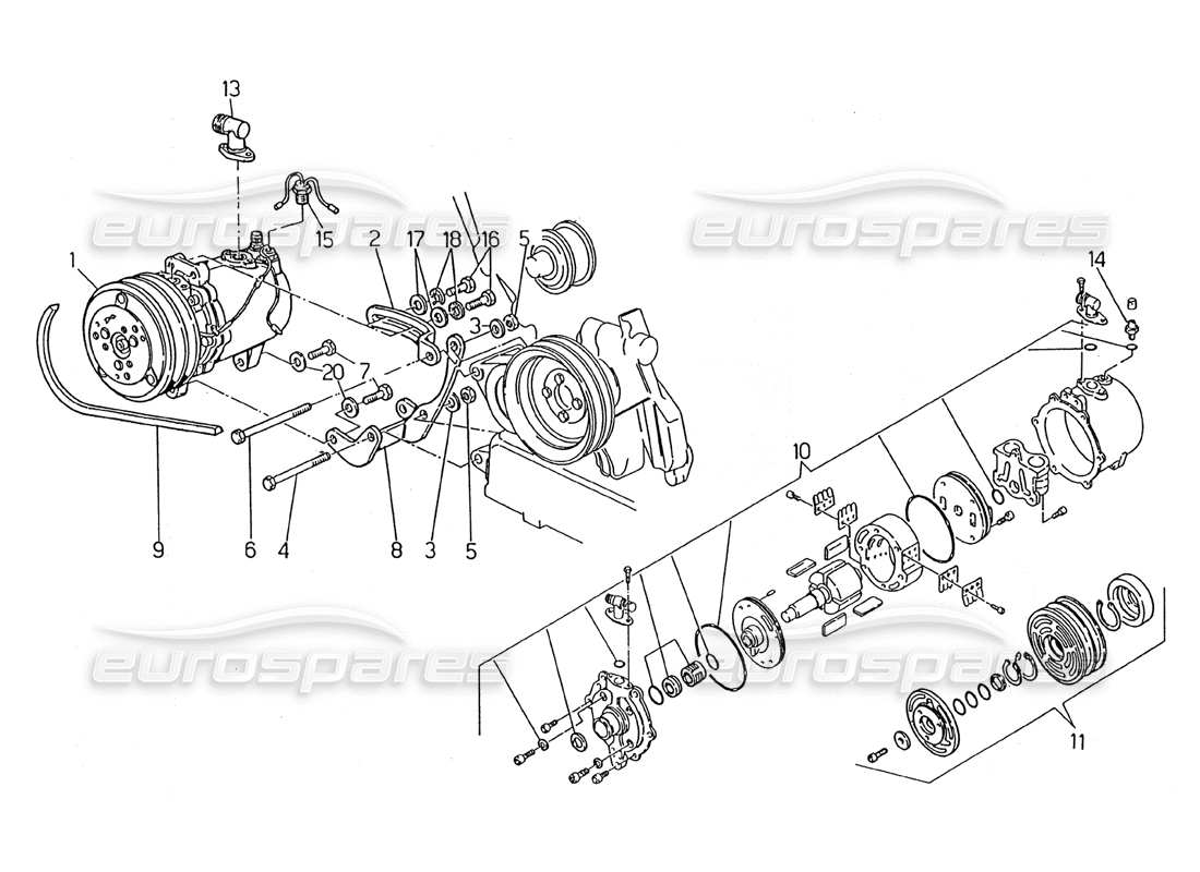 maserati 2.24v diagramma delle parti del compressore d'aria e delle staffe