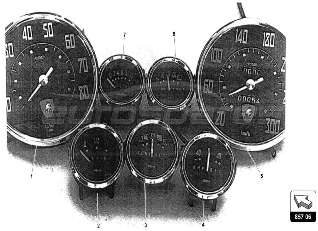 lamborghini 400 gt strumenti del cruscotto diagramma delle parti