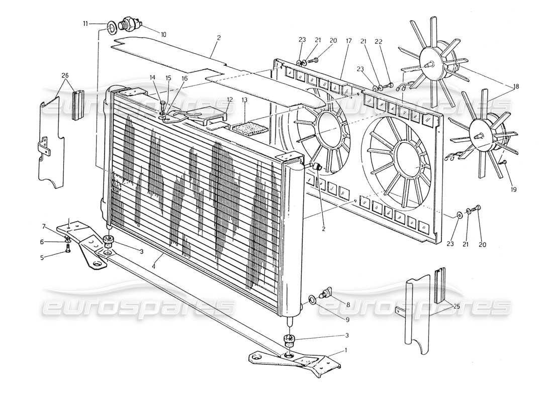 maserati karif 2.8 diagramma delle parti del radiatore e dell'abbronzatura di raffreddamento