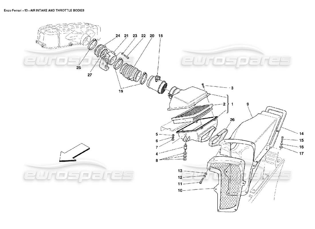 ferrari enzo schema delle parti della presa d'aria e dei corpi farfallati