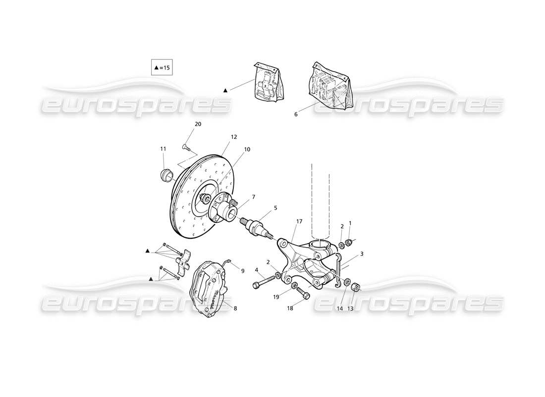 maserati qtp v8 evoluzione schema delle parti di mozzi e freni anteriori con abs
