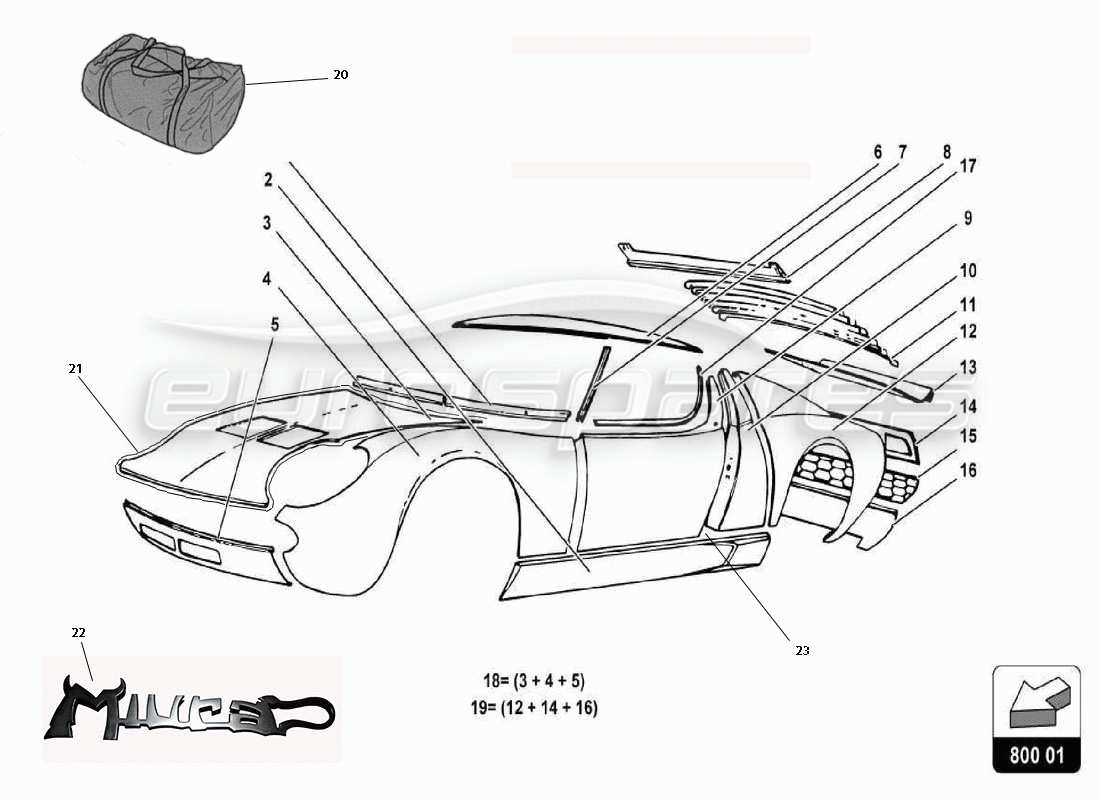 lamborghini miura p400 diagramma delle parti del corpo