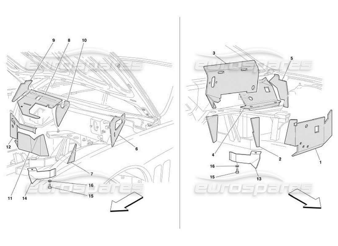 ferrari 550 barchetta coibentazioni antincendio vano motore -vale per gd- diagramma delle parti