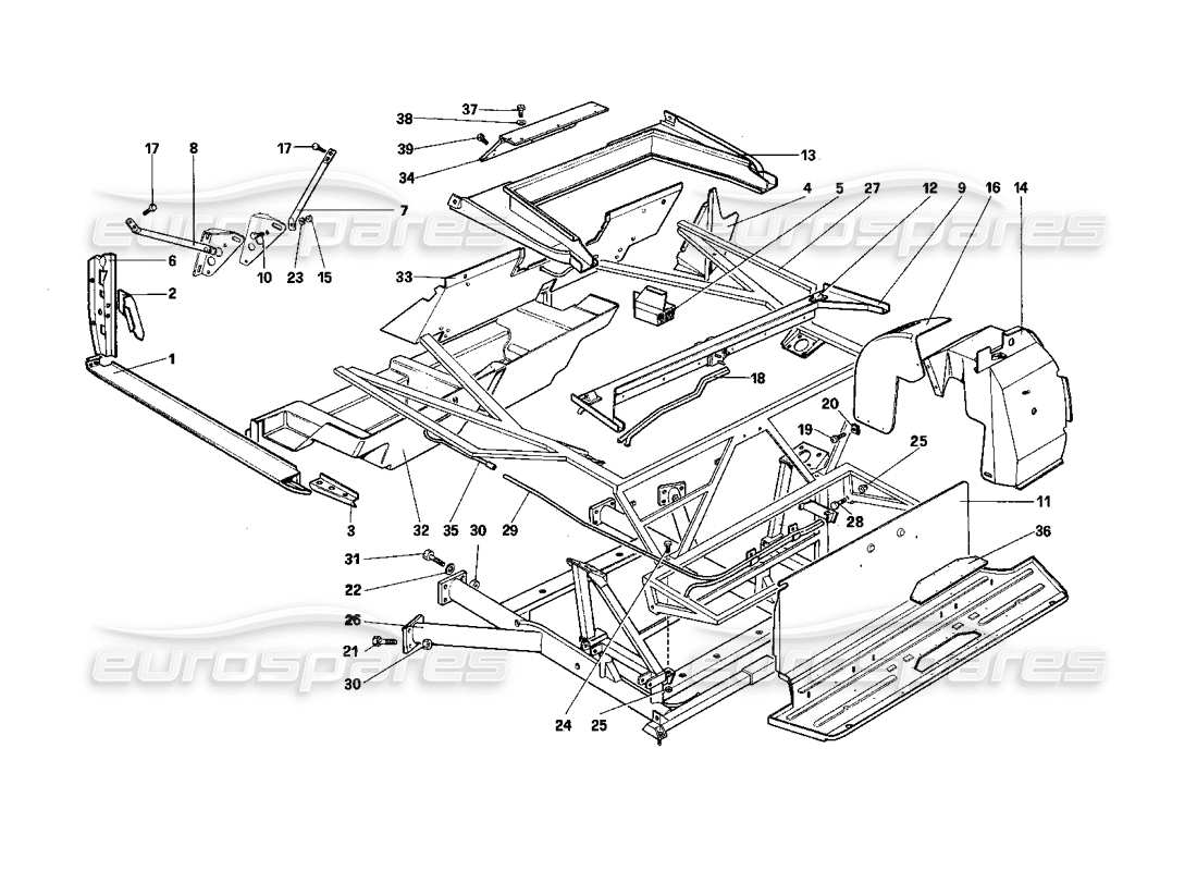 ferrari mondial 3.0 qv (1984) scocca - elementi interni - schema delle parti della cabriolet