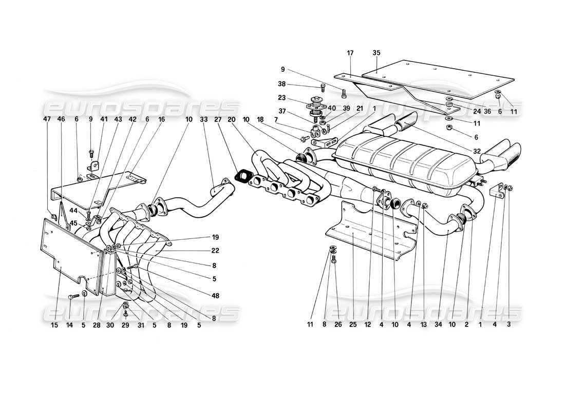 ferrari mondial 3.0 qv (1984) impianto di scarico diagramma delle parti