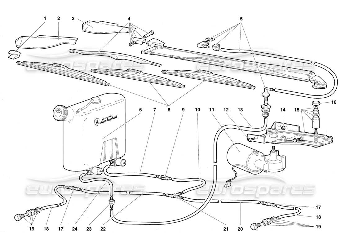 lamborghini diablo vt (1994) schema delle parti dei tergicristalli e dei lavafari