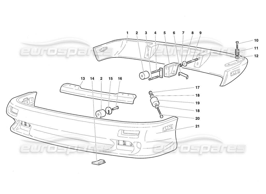 lamborghini diablo vt (1994) diagramma delle parti paraurti (valido per la versione arabia saudita - aprile 1994).