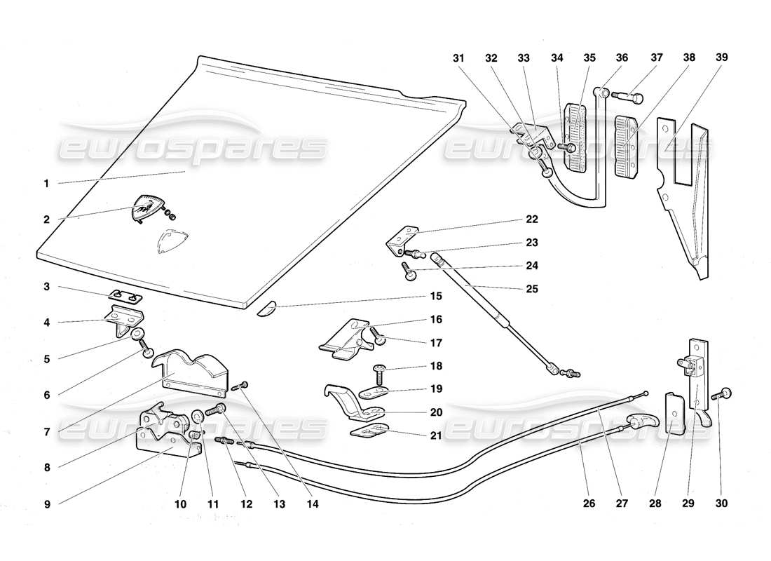 lamborghini diablo vt (1994) cofano anteriore diagramma delle parti