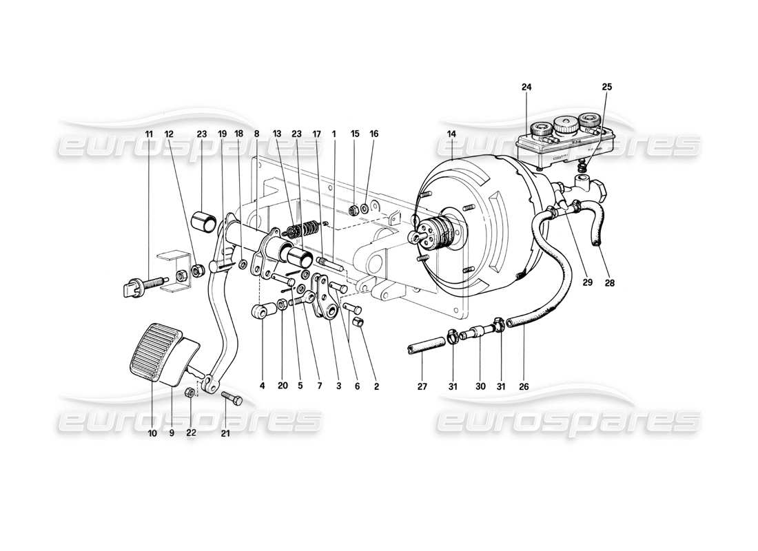 ferrari 400i (1983 mechanical) diagramma delle parti del comando idraulico dei freni (400 gt - valido per le versioni con guida a destra).