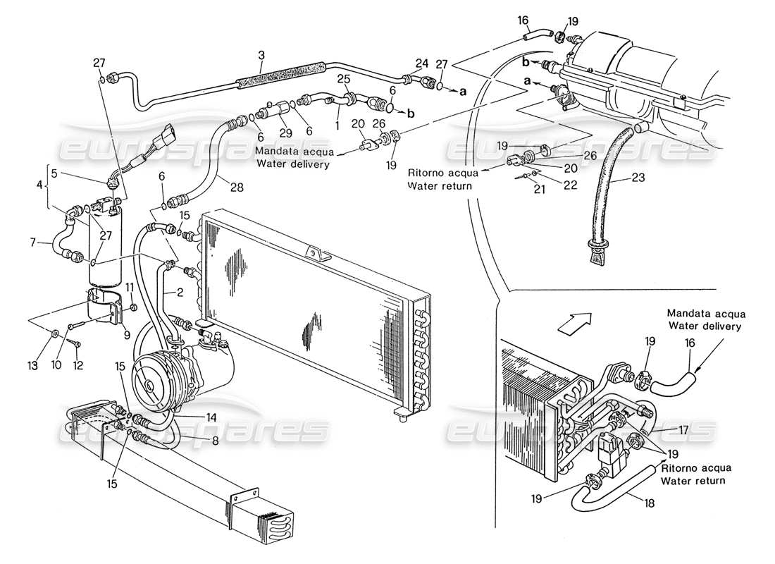 maserati 222 / 222e biturbo schema delle parti del sistema di climatizzazione sterzo sinistro (premodifica).