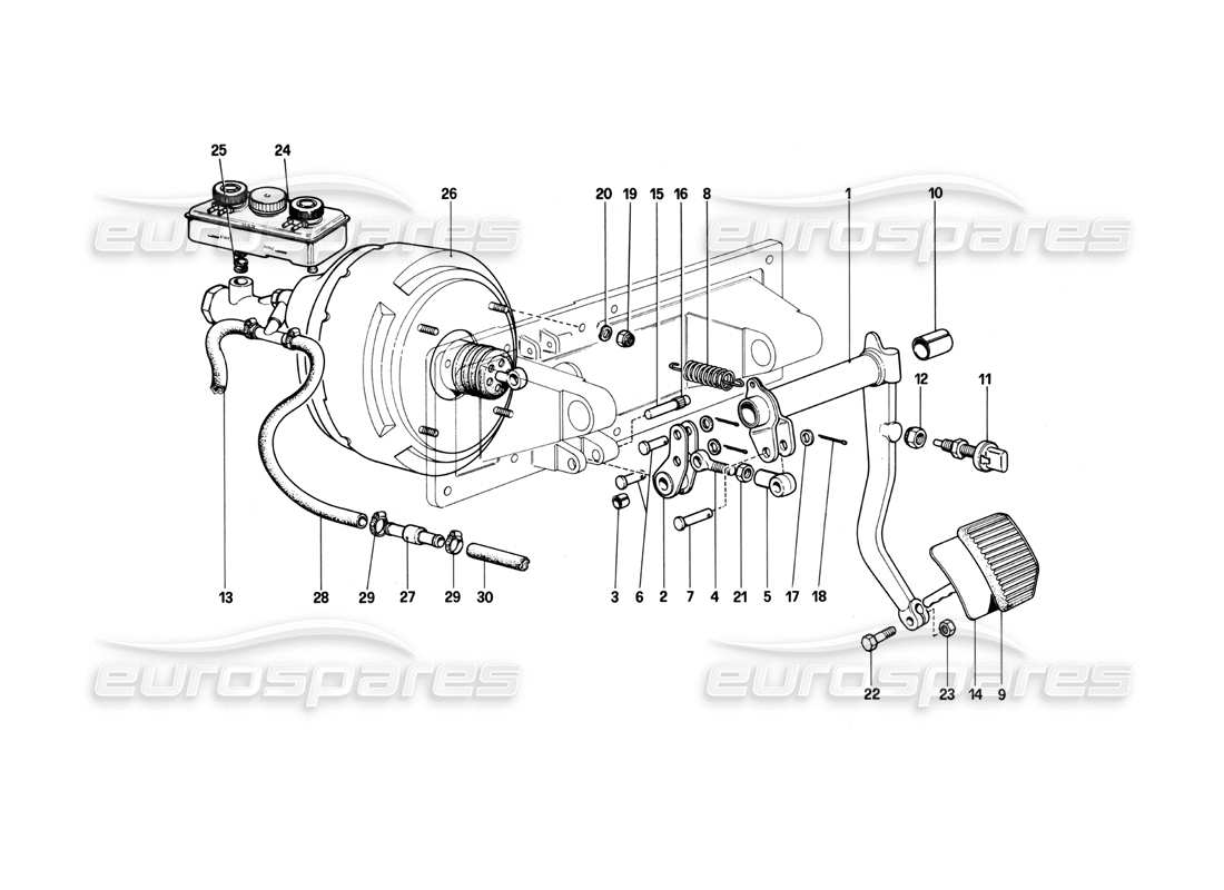 ferrari 400i (1983 mechanical) diagramma delle parti del comando idraulico dei freni (400 gt - valido per le versioni con guida a sinistra).