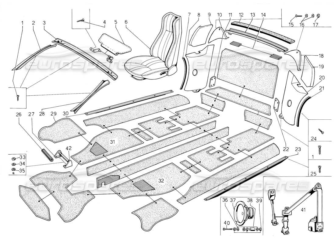 lamborghini jalpa 3.5 (1984) sedili, accessori e rifiniture diagramma delle parti