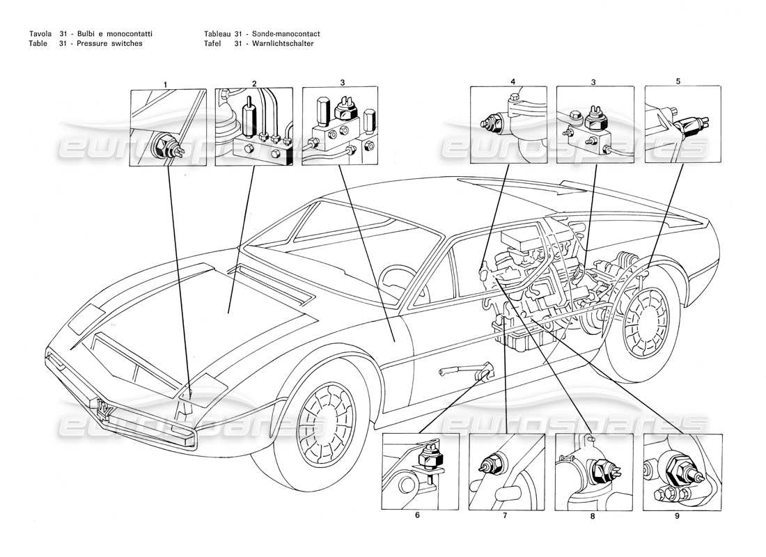 maserati merak 3.0 pressostati diagramma delle parti