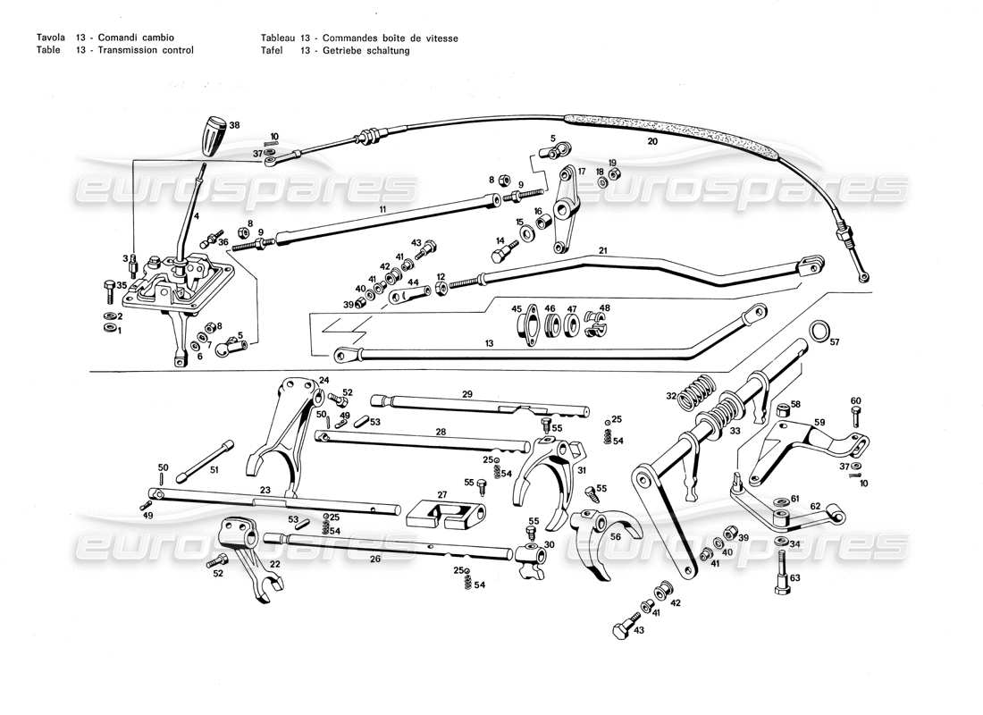 maserati merak 3.0 diagramma delle parti del controllo della trasmissione