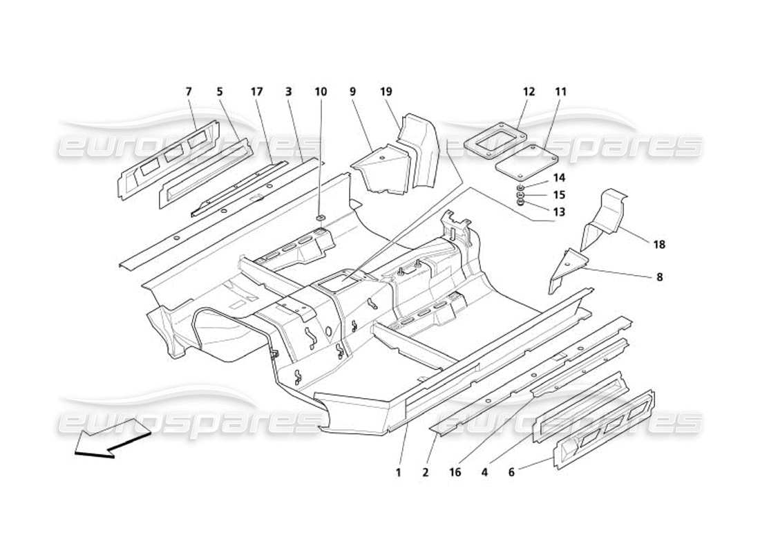 maserati 4200 spyder (2005) diagramma delle parti della struttura centrale