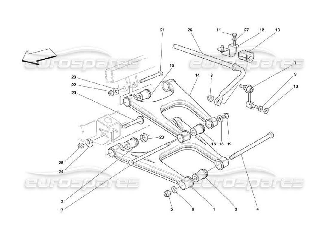 ferrari 550 barchetta sospensione posteriore: bracci trasversali e barra stabilizzatrice diagramma delle parti