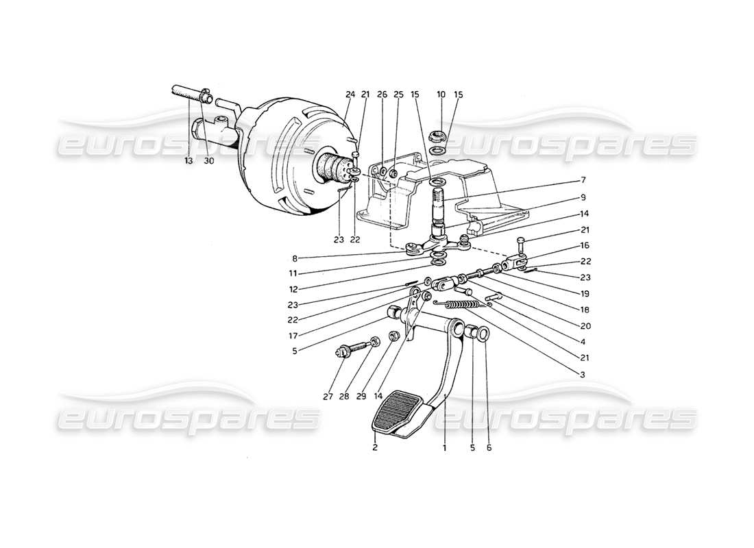 ferrari 208 gt4 dino (1975) schema delle parti dell'impianto idraulico dei freni (varianti per versioni con guida a destra).