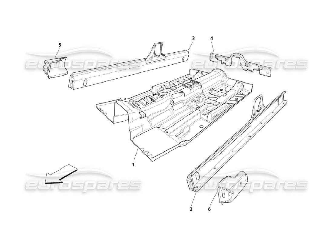 maserati qtp. (2006) 4.2 diagramma delle parti delle parti strutturali centrali