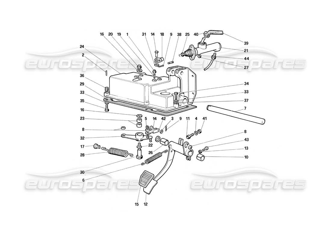 ferrari testarossa (1990) comando rilascio frizione diagramma delle parti