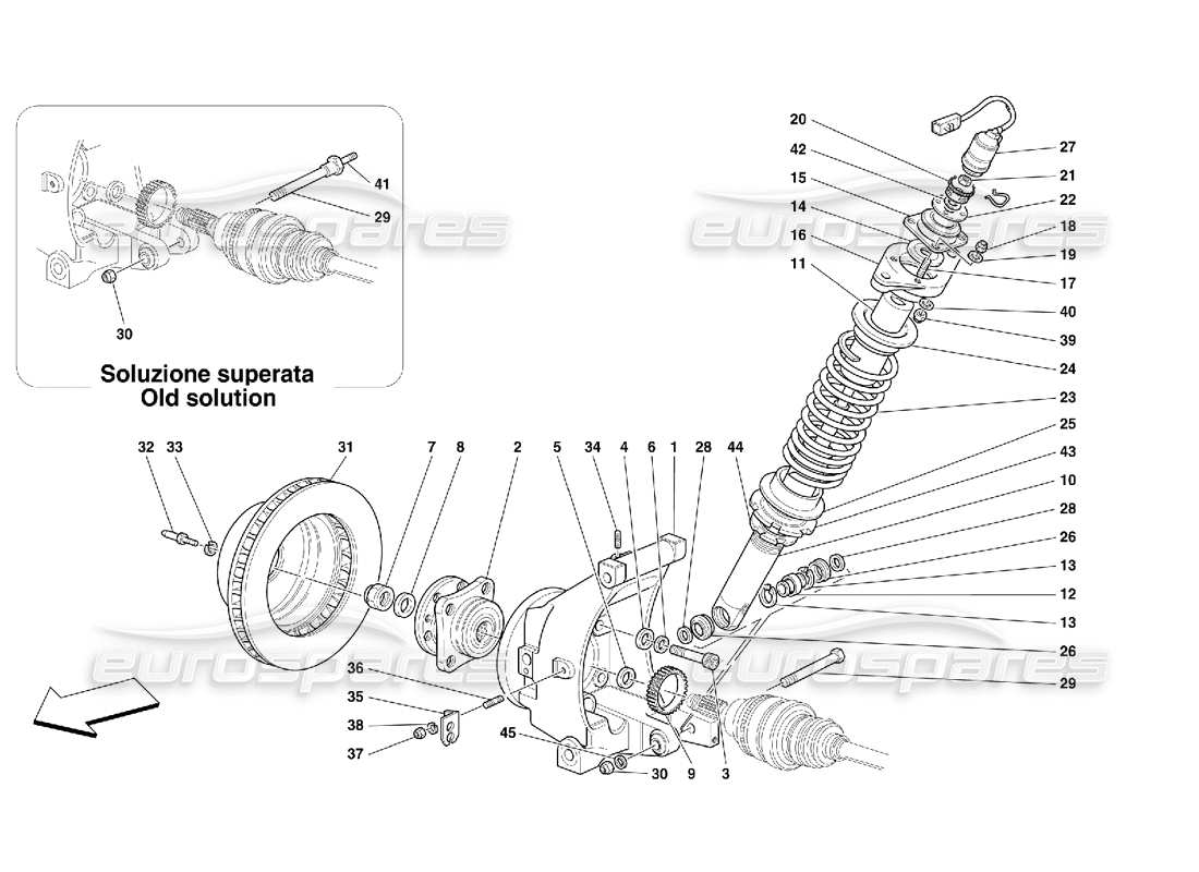 ferrari 456 gt/gta sospensione posteriore - ammortizzatore e disco freno schema parte