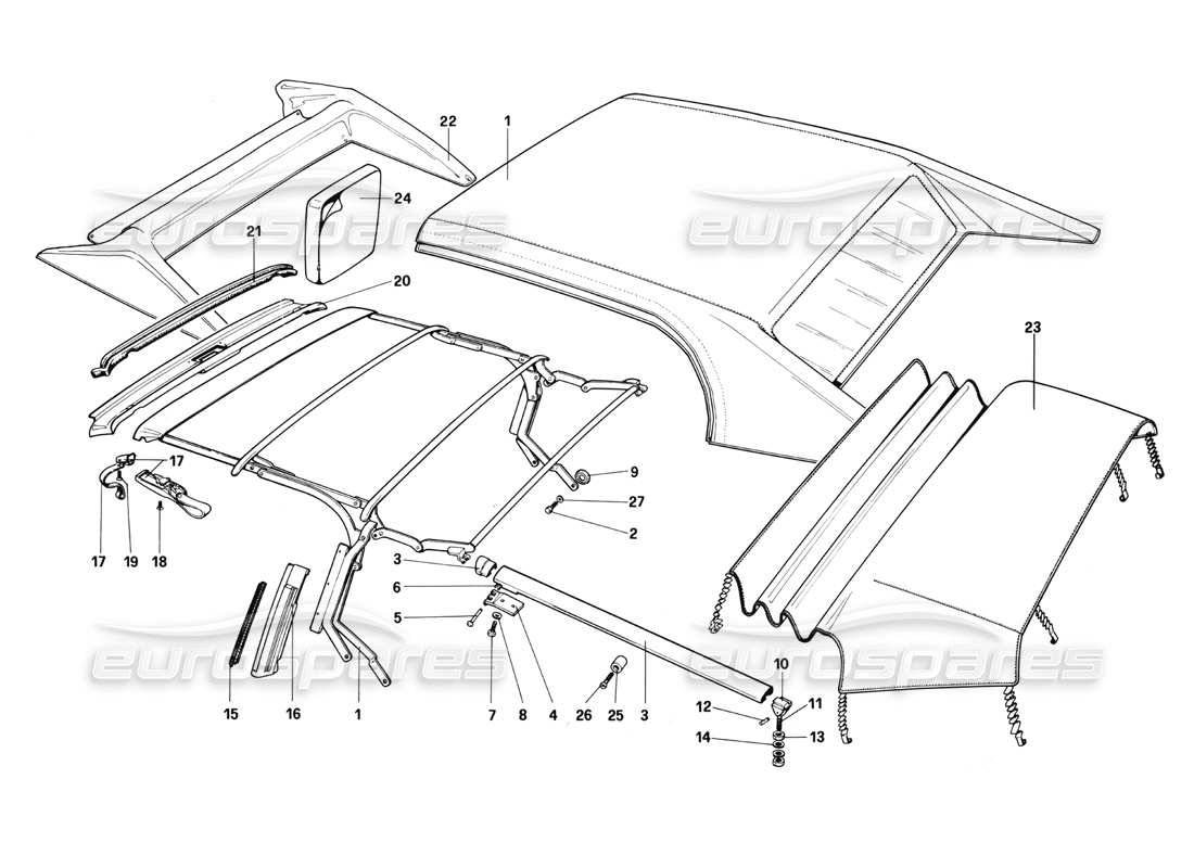 ferrari mondial 3.0 qv (1984) in alto: cabriolet diagramma delle parti