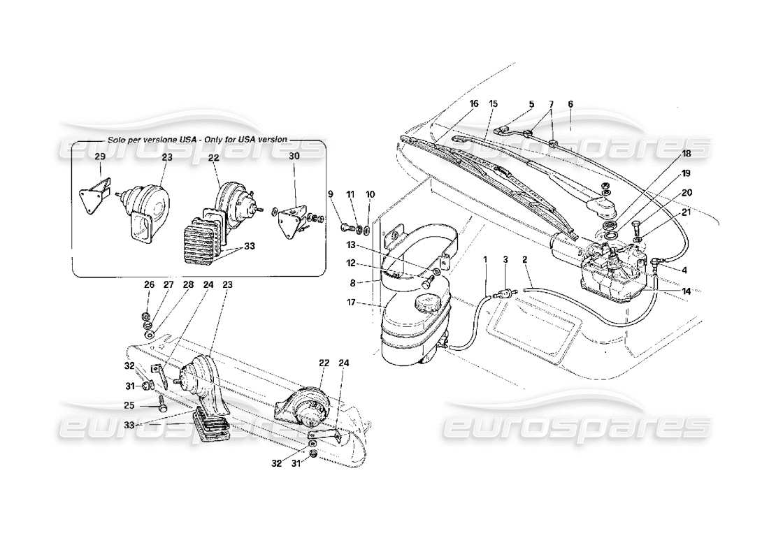 ferrari f40 diagramma delle parti del tergicristallo e del clacson