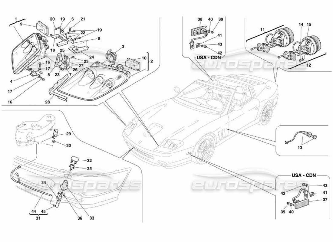ferrari 575 superamerica luci anteriori e posteriori diagramma delle parti