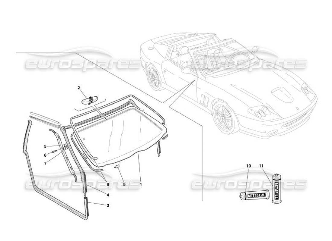 ferrari 575 superamerica vetri e guarnizioni diagramma delle parti