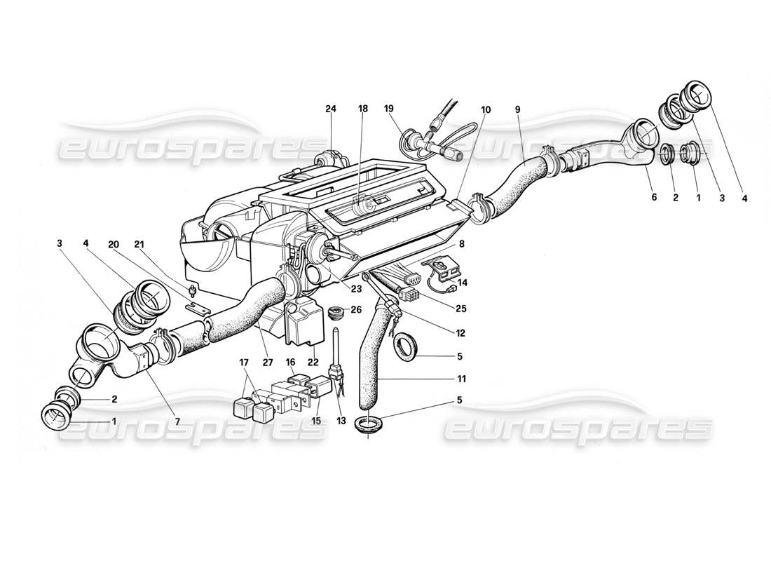 ferrari testarossa (1987) diagramma delle parti dell'unità riscaldatore