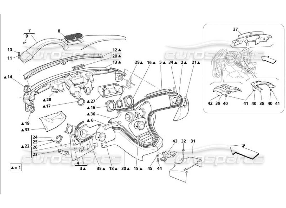 maserati 4200 gransport (2005) cruscotto -non per gd- diagramma delle parti