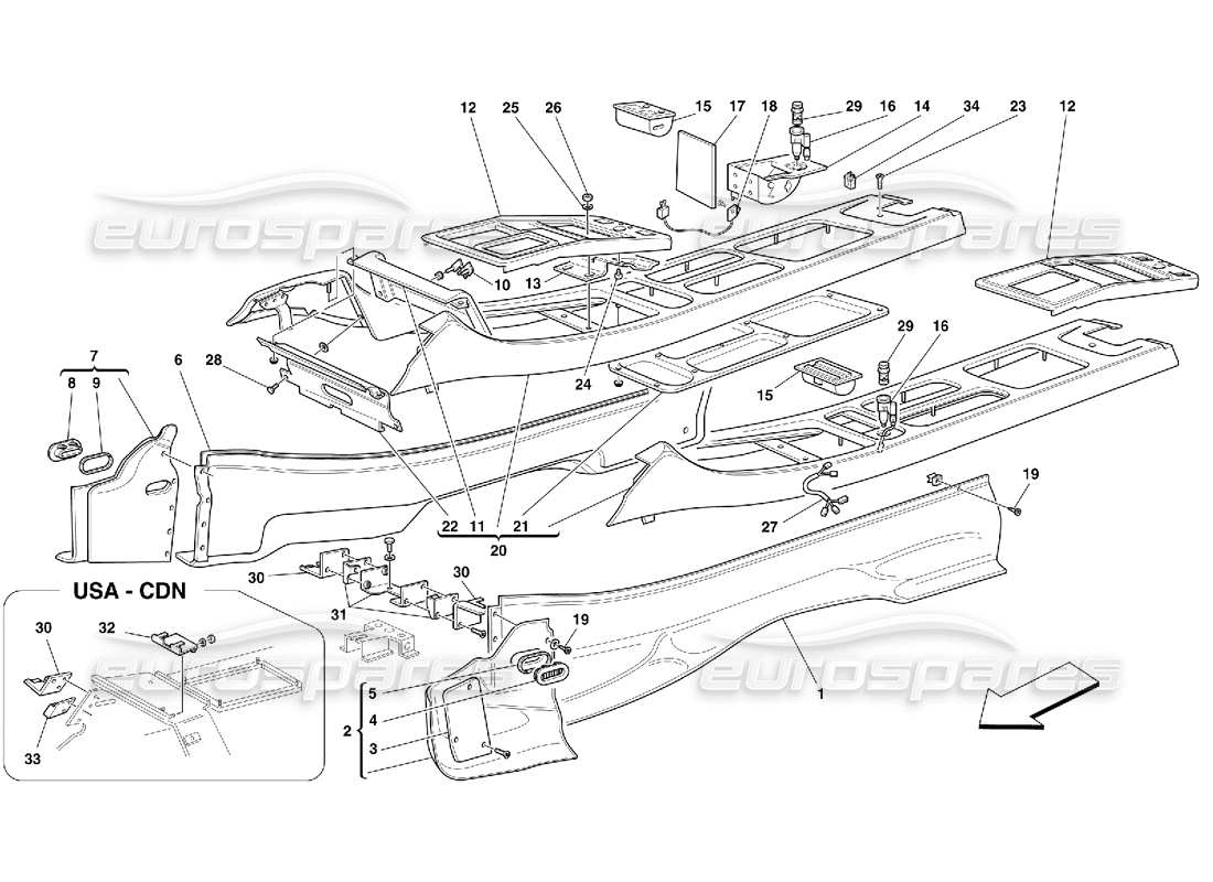 ferrari 456 gt/gta tunnel - upholstery and accessories part diagram