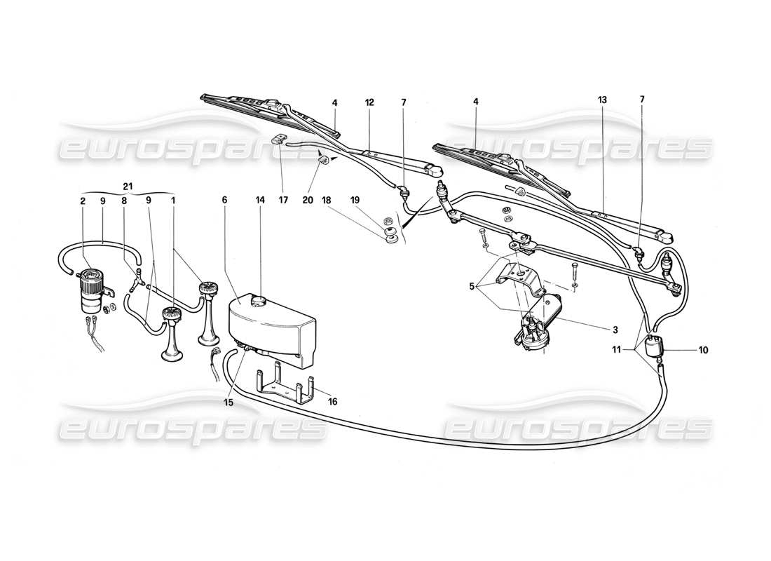 ferrari testarossa (1987) tergicristallo, rondella e avvisatori acustici diagramma delle parti