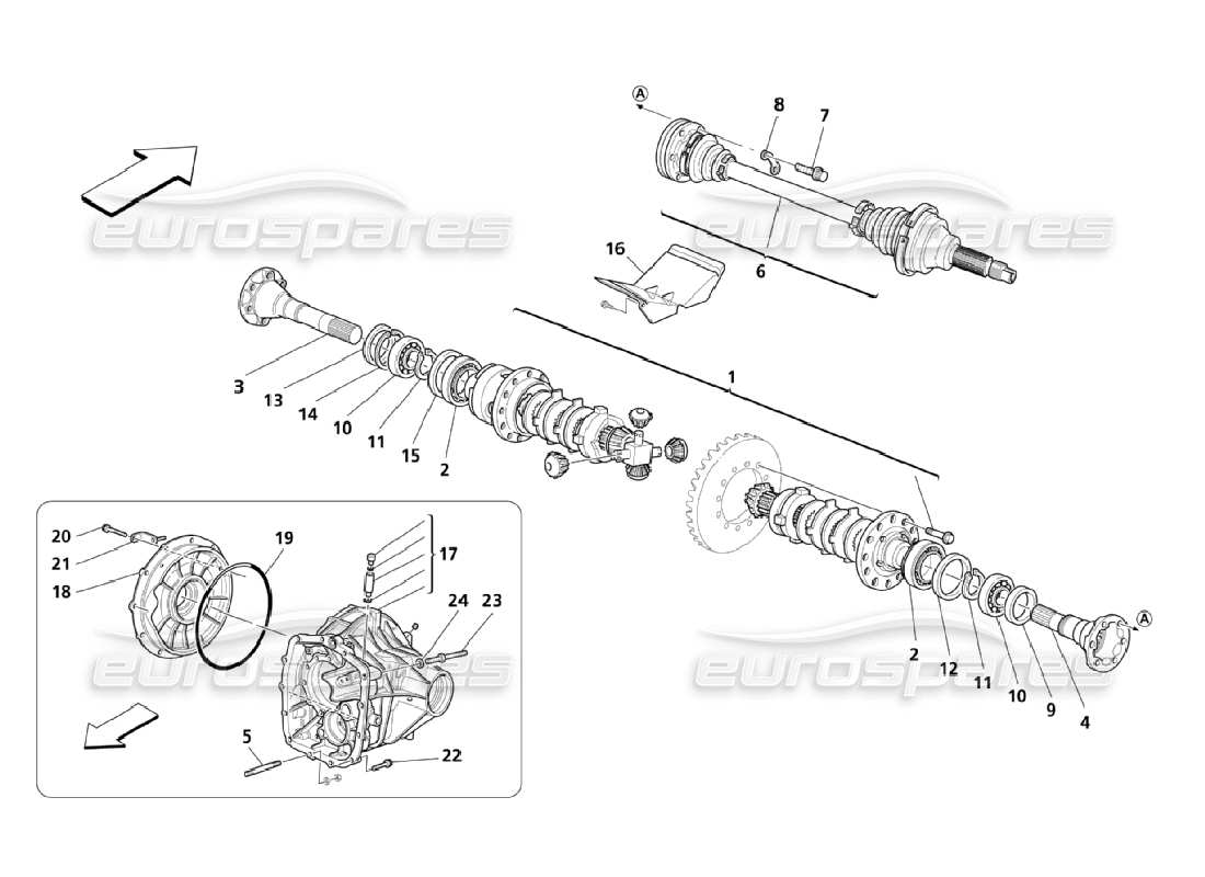 maserati qtp. (2006) 4.2 diagramma delle parti del differenziale posteriore e dei semiassi